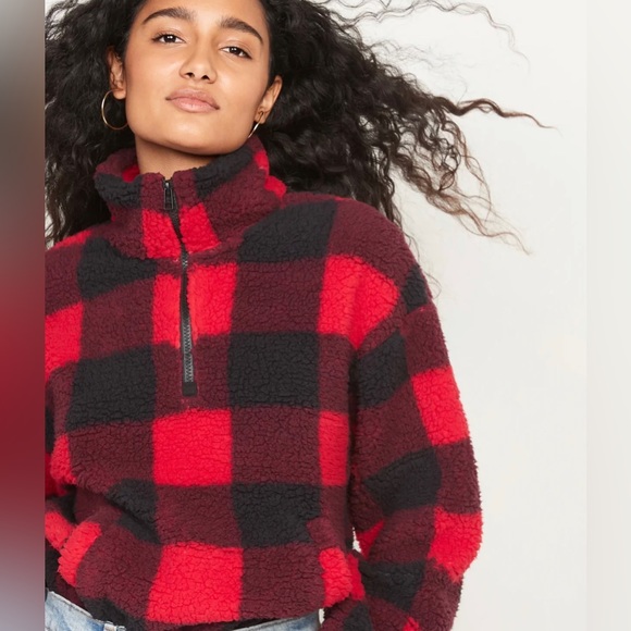 Old Navy- Plaid Quarter Zip Fleece Hoodie - Picture 2 of 9